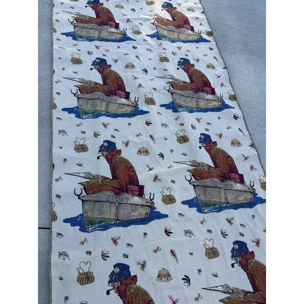 Norman Rockwell Vintage Fabric 4.5ft x 32ft Fishing Tapestry Yardage Textile